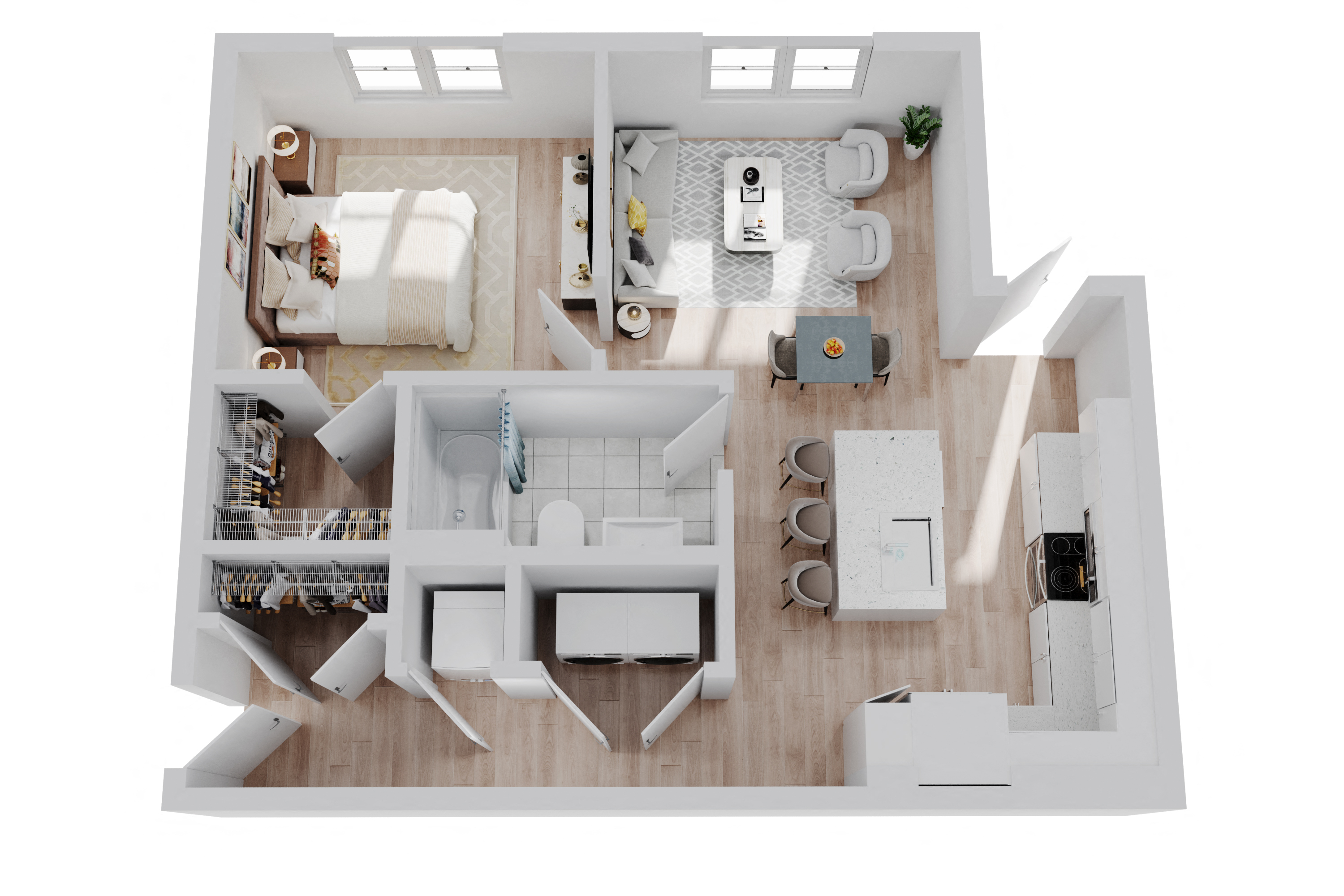 Floor plan for 1 bed, 1 bath, 761 sqft